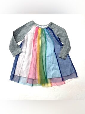 Hanna Andersson Gray Sleeve Rainbow Tulle Dress